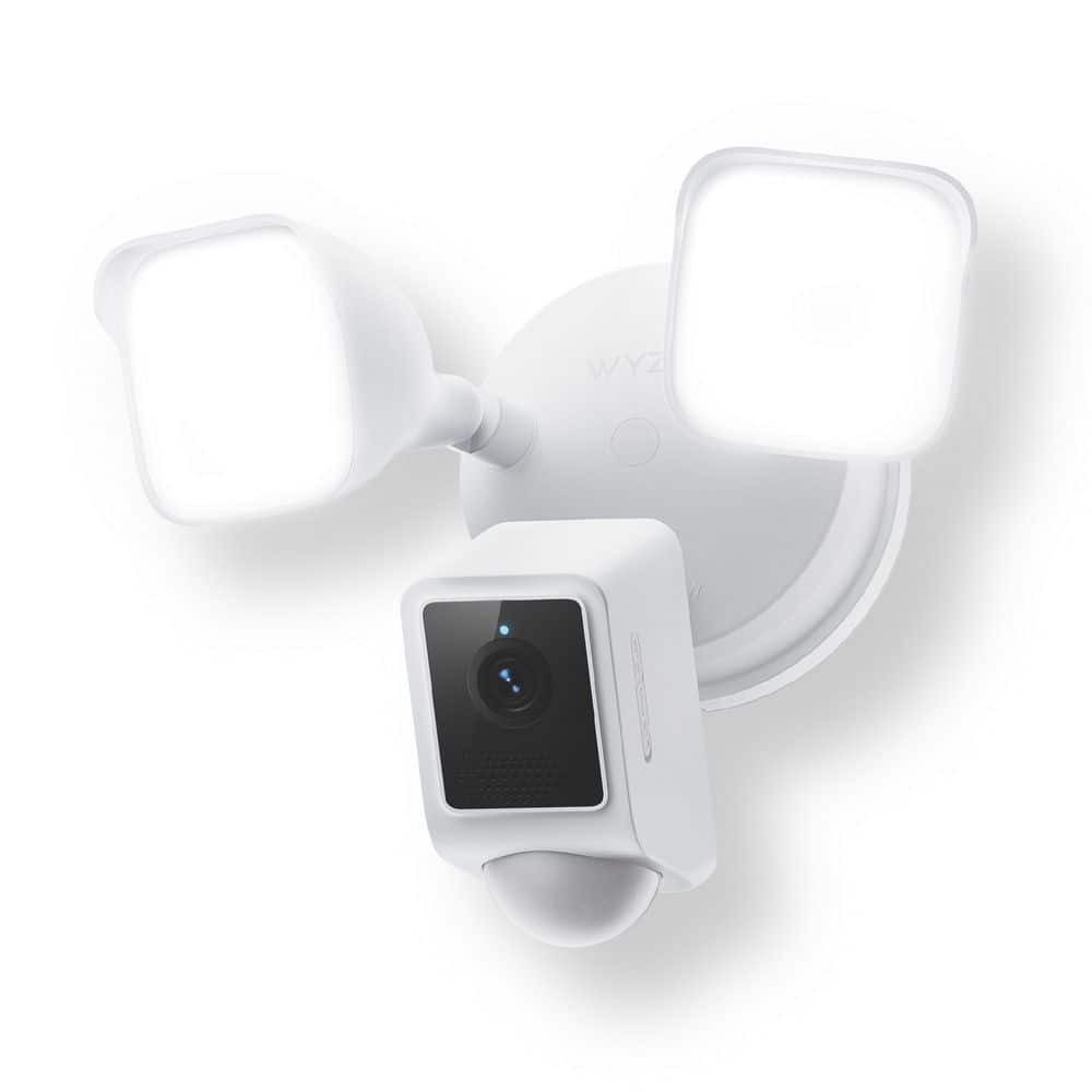 Wyze Wired Outdoor Wi-Fi Floodlight v2 Home Security Camera with 2K Video, Color Night Vision, Motion Activated LEDs - White