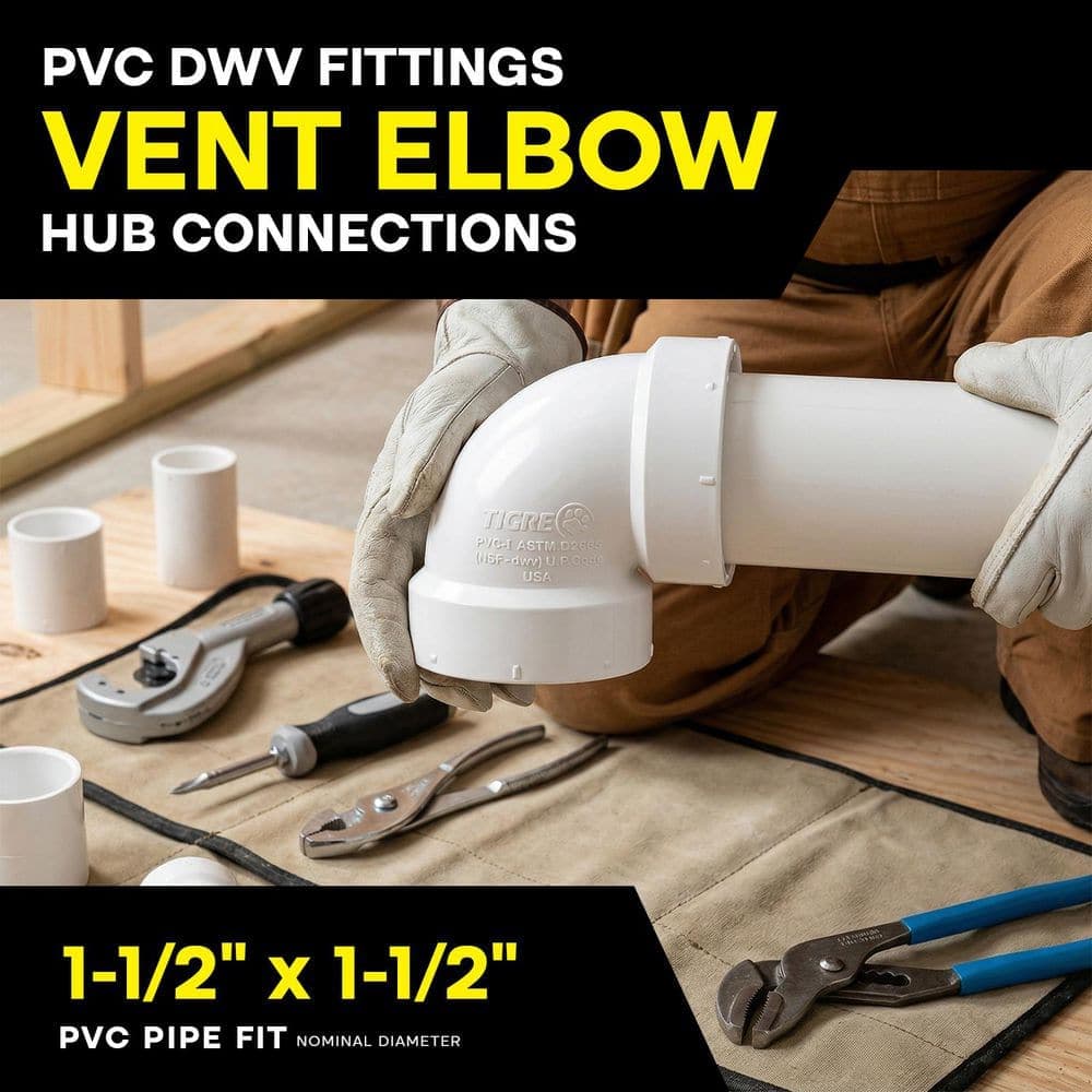 PLUMBFLEX 1-1/2 in. White Rigid PVC DWV Vent Elbow, 0.13 ft. Long. H x H, PVC Drain, Waste and Vent Fitting, Schedule 40 (20 Pack) (2)