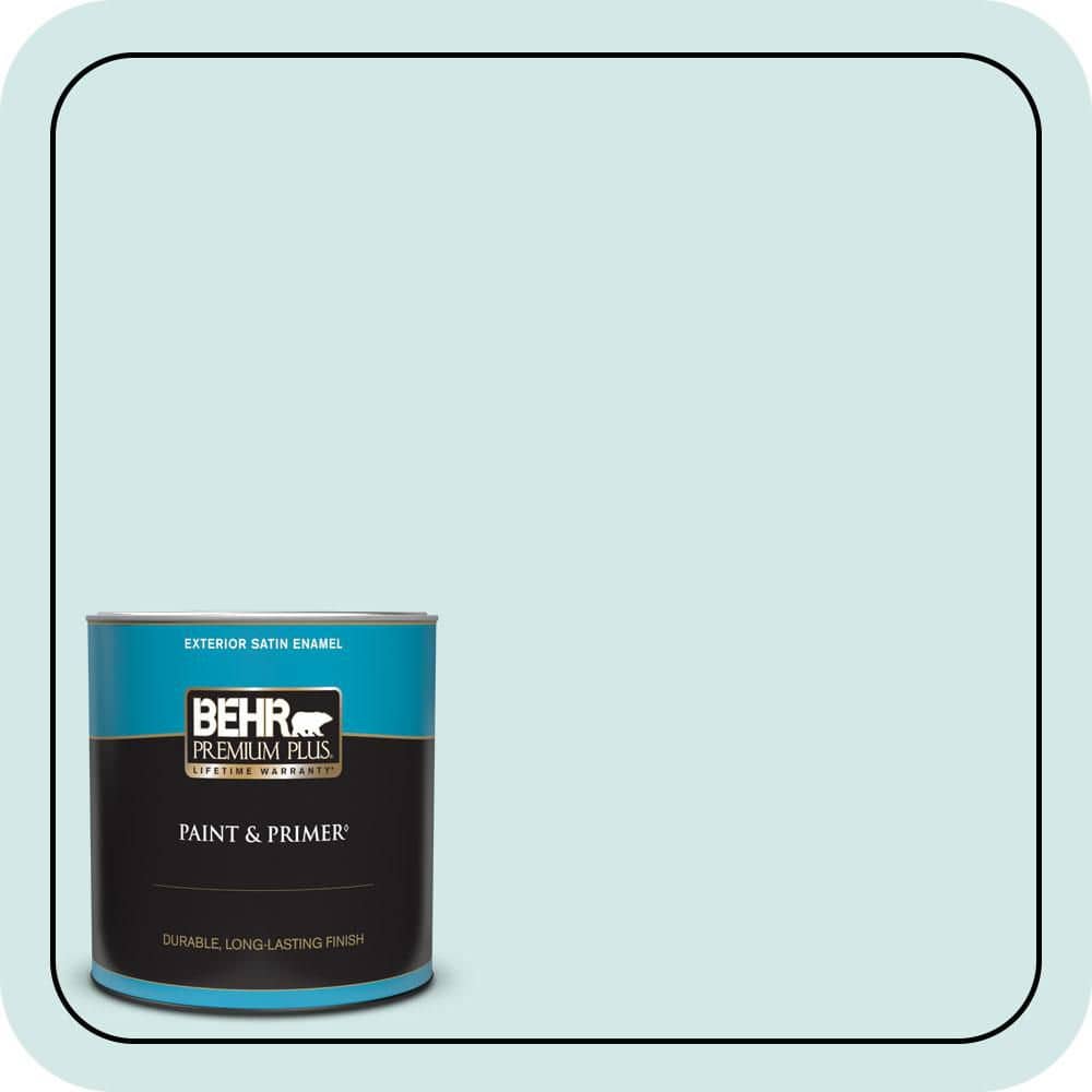 BEHR PREMIUM PLUS 1 qt. #T14-5 Sky Blue Satin Enamel Exterior Paint & Primer