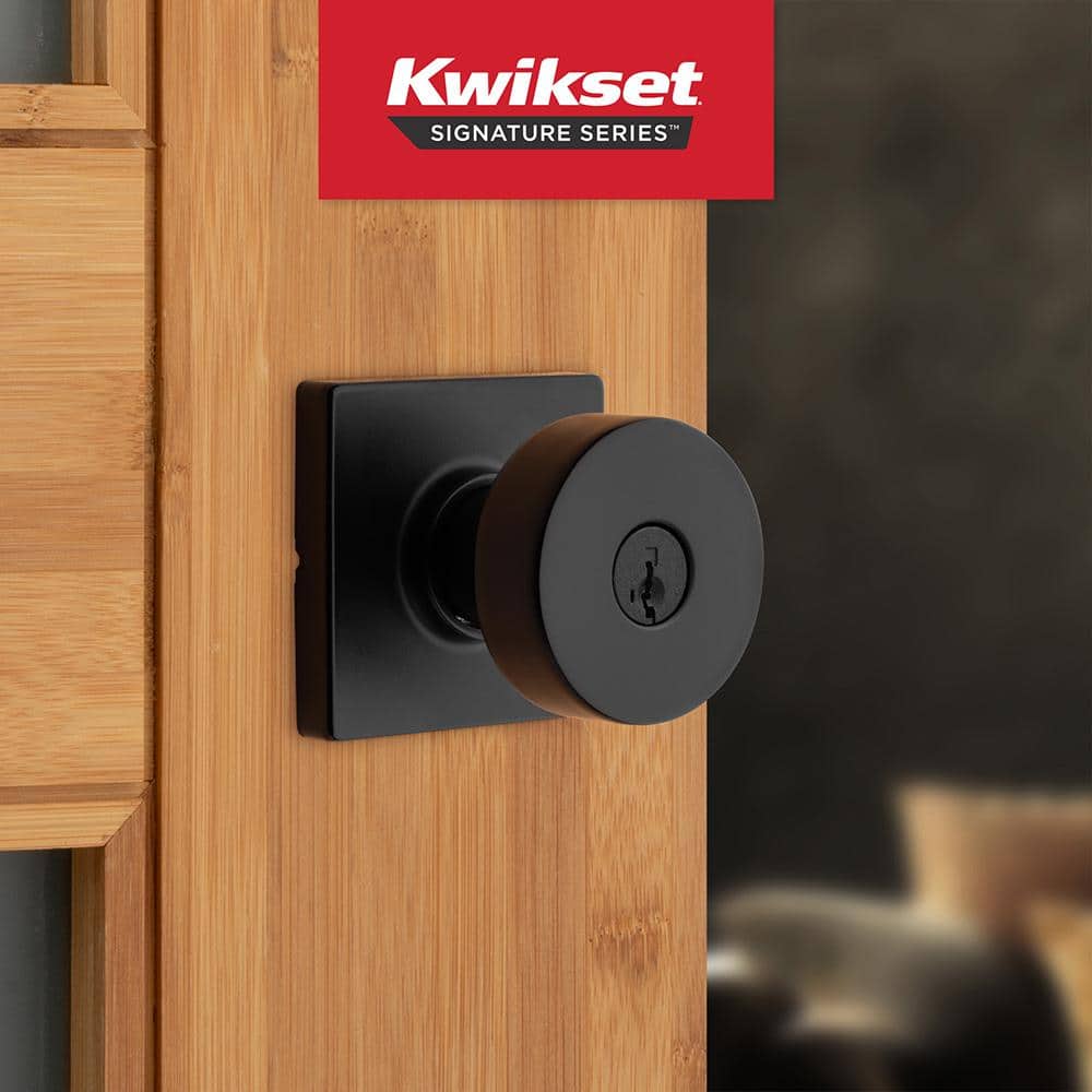 Kwikset Pismo Matte Black Keyed Entry Square Door Knob featuring SmartKey Technology (3)