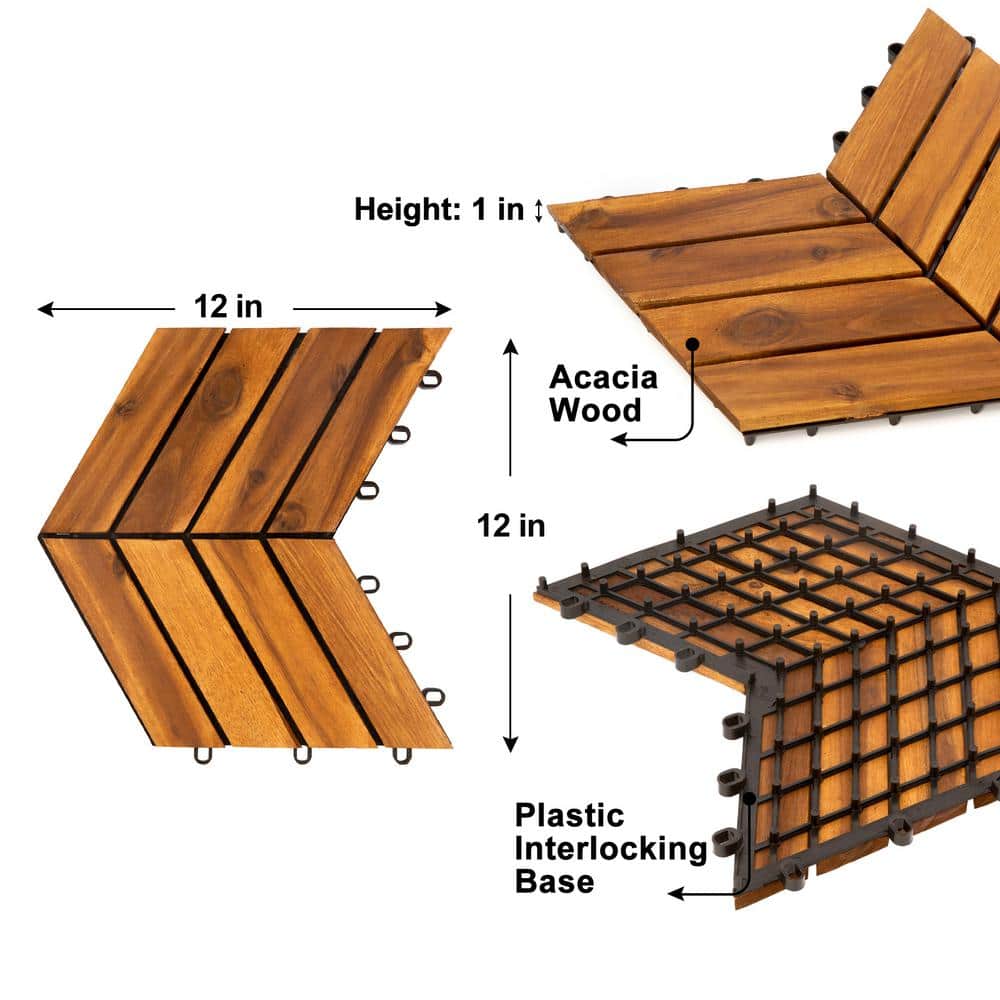 Pro Space 12 in. x 12 in. Geometric Acacia Wood Interlocking Flooring Tiles Striped Pattern Brown (30-Pack) (2)