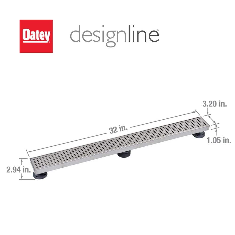 Oatey Designline 32 in. Stainless Steel Linear Shower Drain with Square Pattern Drain Cover (2)