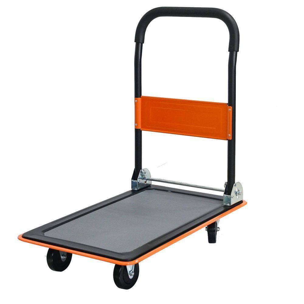 Huluwat Orange 330 lb. Capacity D-Handle Foldable Hand Truck with 2-360° Wheels and 2-Fixed Wheels