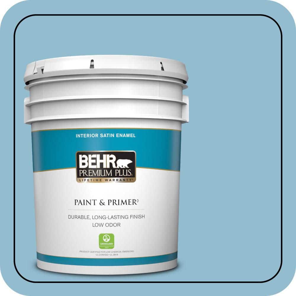 BEHR PREMIUM PLUS 5 gal. #S490-3 Reef Blue Satin Enamel Low Odor Interior Paint & Primer