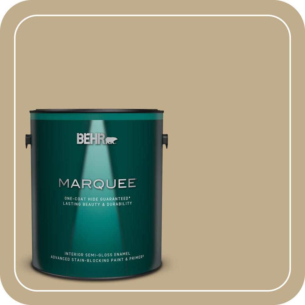 BEHR MARQUEE 1 gal. #PPU7-21 Woven Straw One-Coat Hide Semi-Gloss Enamel Interior Paint & Primer