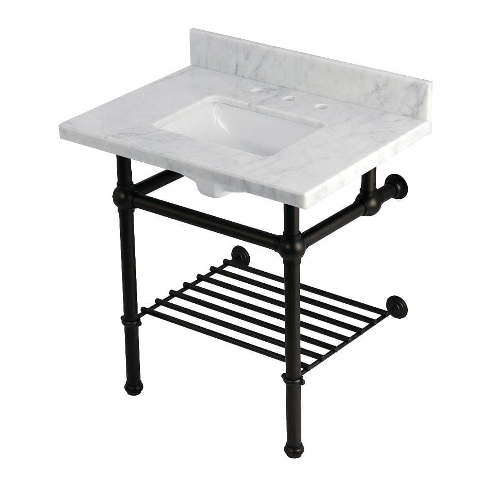 Kingston Brass Templeton 30 in. Marble Console Sink with Brass Legs in Carrara Marble Oil Rubbed Bronze