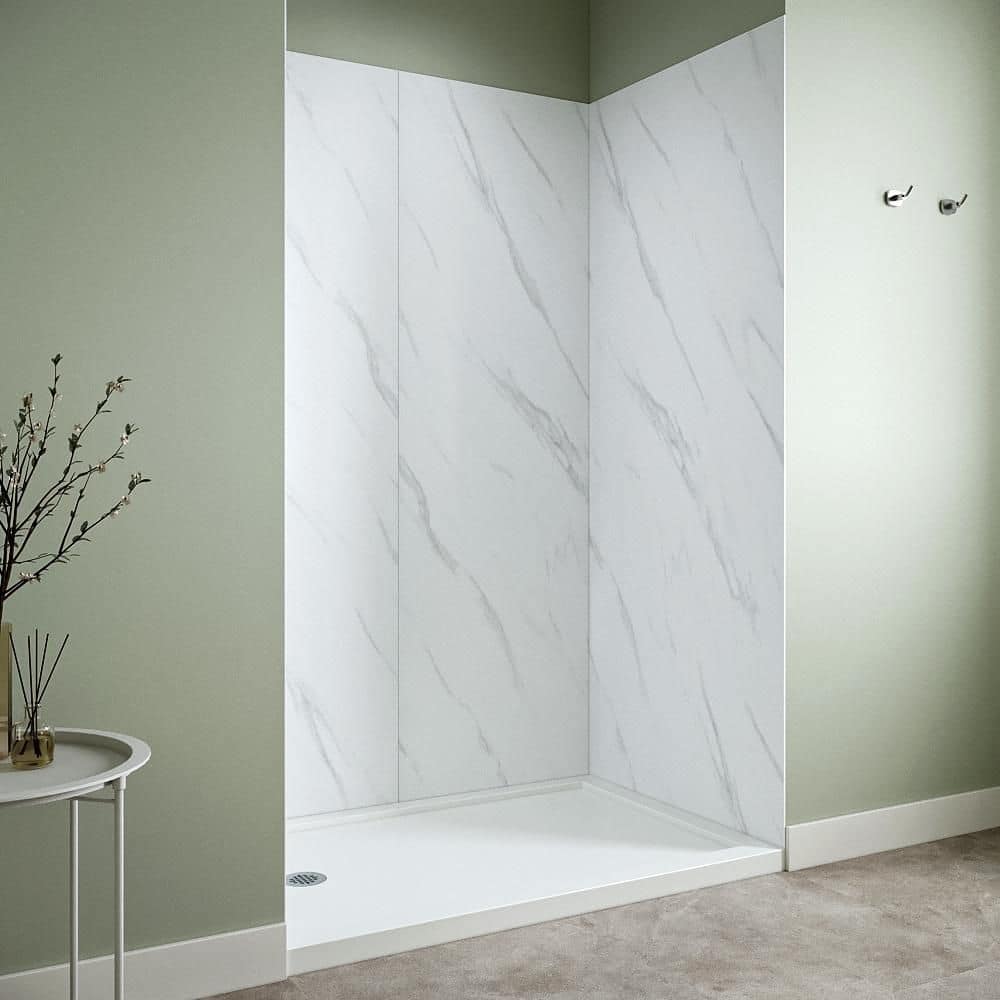 Streamline DSH-1700-187 32. in L x 48 in. W x 76 in. H 3-Piece Glue-Up Alcove Shower Surround in White Marble Finish (3)