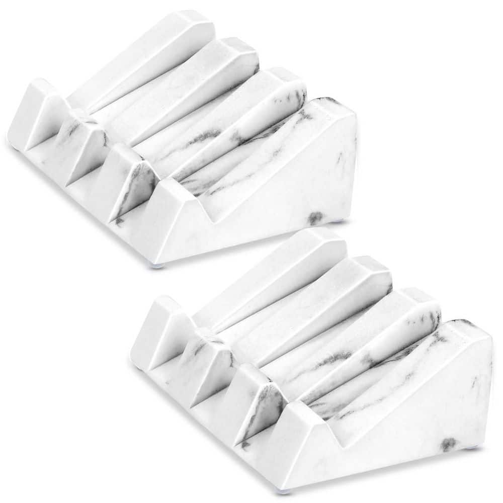 Unbranded 2-Pack White Marble Soap Dish Countertop Bar Soap Holder with Waterfall Drainage for Bath Kitchens (1)