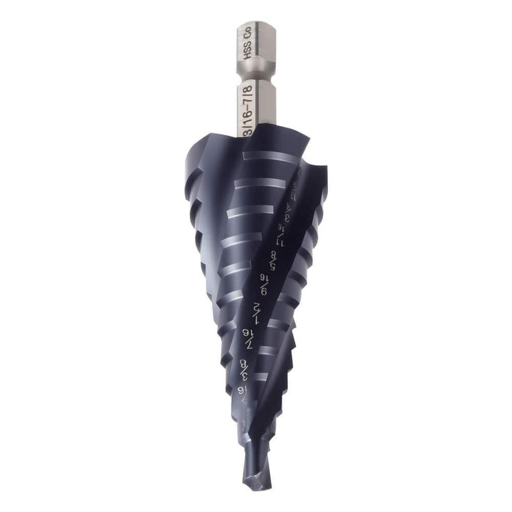 SKYSHALO Step Drill Bit 3/16-7/8 in. 1/4 in. Hex Shank, TiAlN Cobalt HSS, 4-Flute for Metal, Steel, Aluminum, Wood (1-Piece)