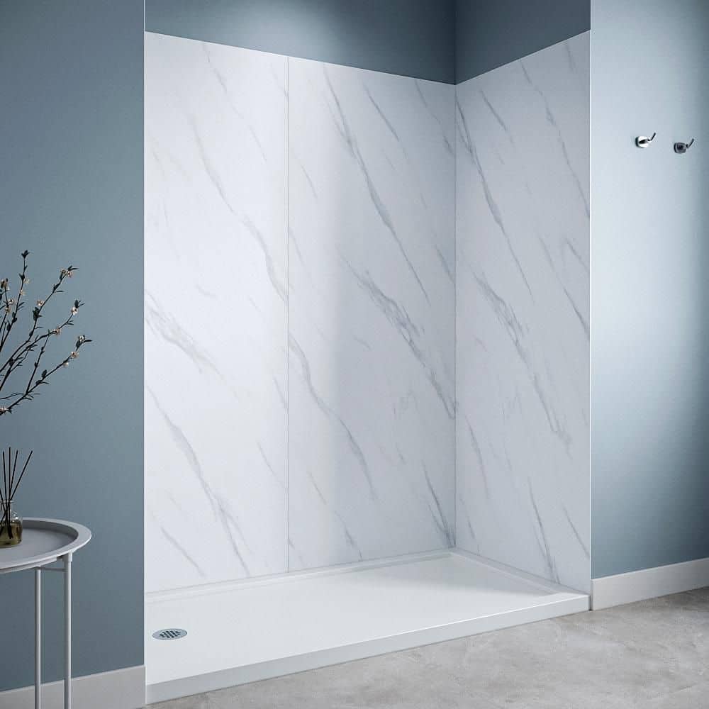 Streamline DSH-1760-196 30 in. L x 60 in. W x 76 in. H 4-Piece Glue-Up Alcove Shower Surround in White Marble Finish (3)