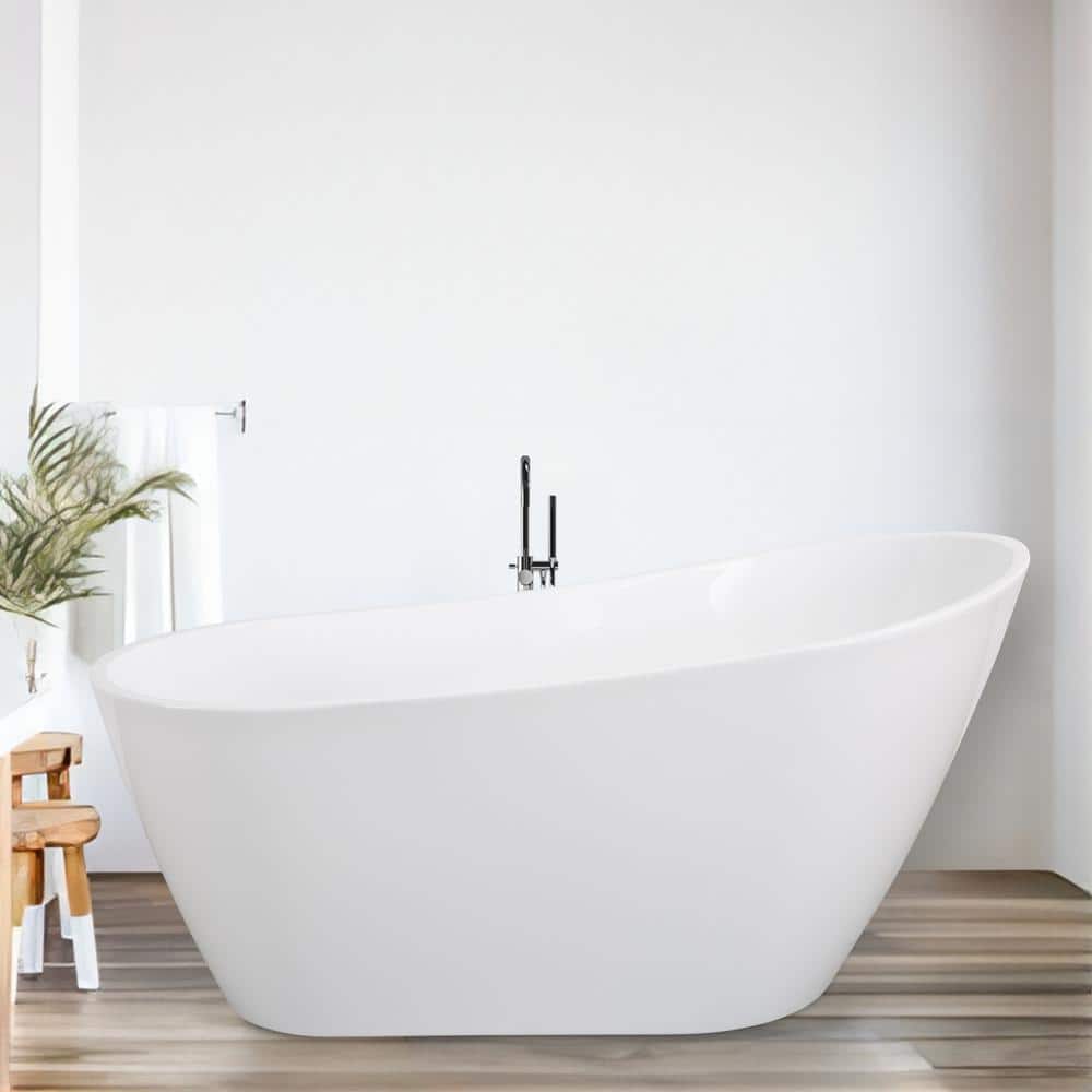 UPIKER 55 in. x 27.56 in. Acrylic Freestanding Flatbottom Soaking Non-Whirlpool Single-Slipper Bathtub in White (1)