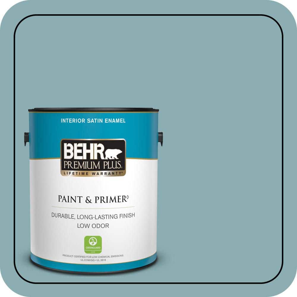 BEHR PREMIUM PLUS 1 gal. #510F-4 Bon Voyage Satin Enamel Low Odor Interior Paint & Primer (1)