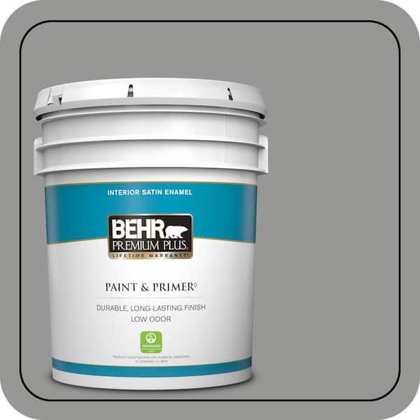 BEHR PREMIUM PLUS 5 gal. #PPU24-19 Shark Fin Satin Enamel Low Odor Interior Paint & Primer (2)
