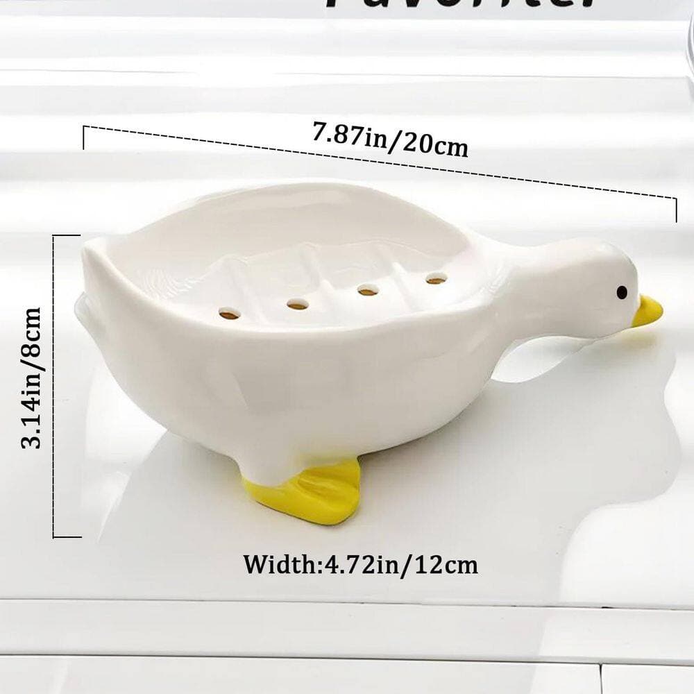 Numhew 1-Pack Duck Ceramic Soap Dish with Self Drain Design for Shower Bathroom Kitchen Counter in White (2)