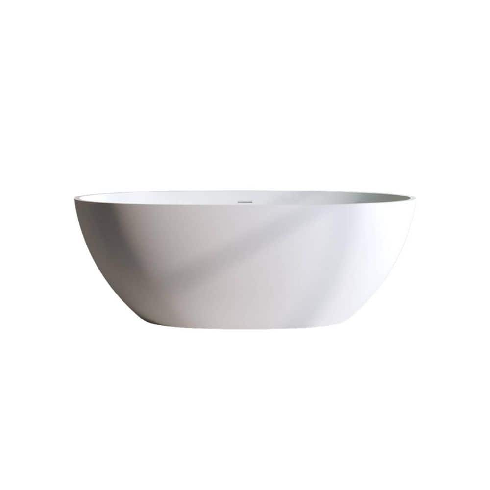 LIVACA Solid Surface 70.8 in. x 31.1 in. Soaking Bathtub with Center Drain in Matte White (1)