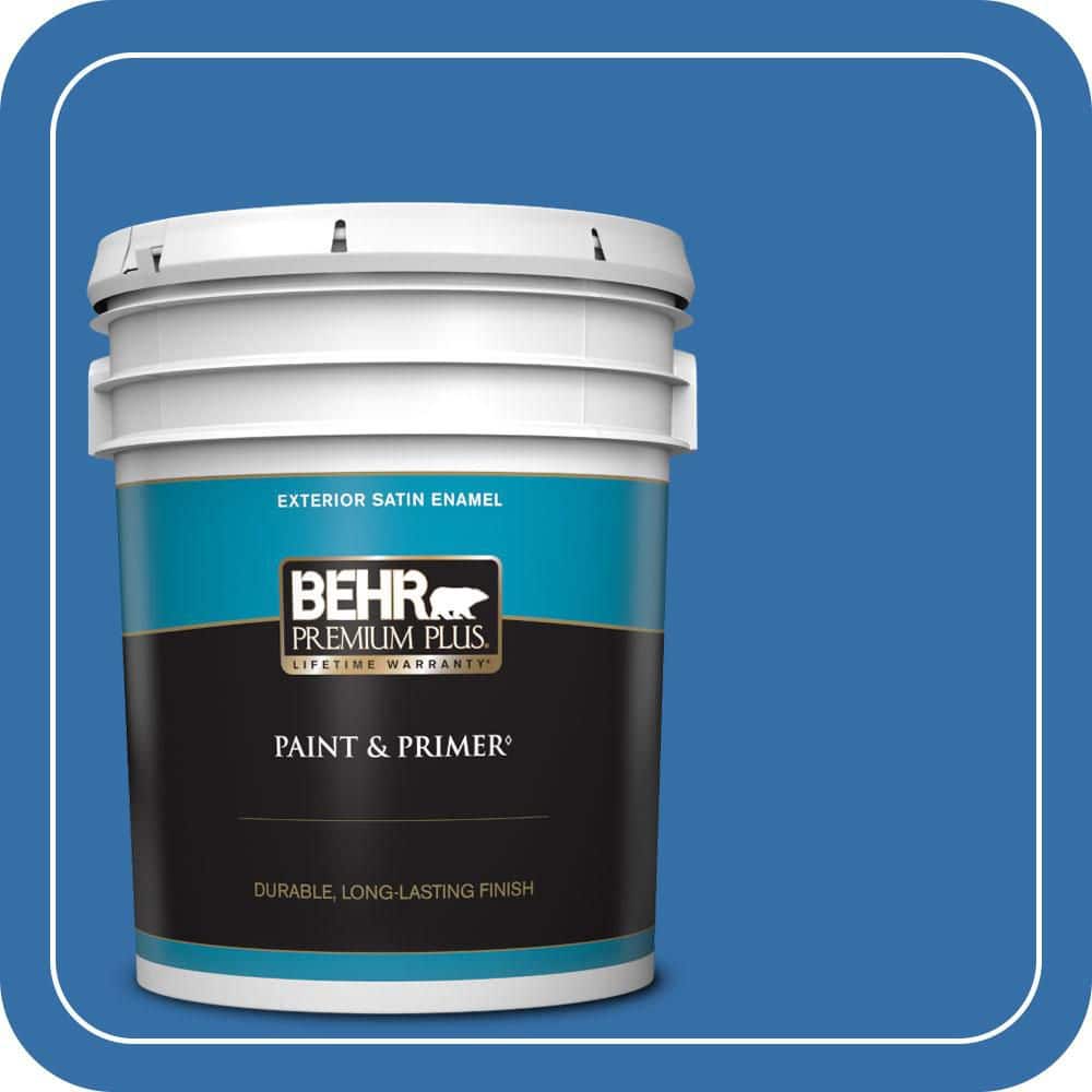 BEHR PREMIUM PLUS 5 gal. #P520-6 Mega Blue Satin Enamel Exterior Paint & Primer