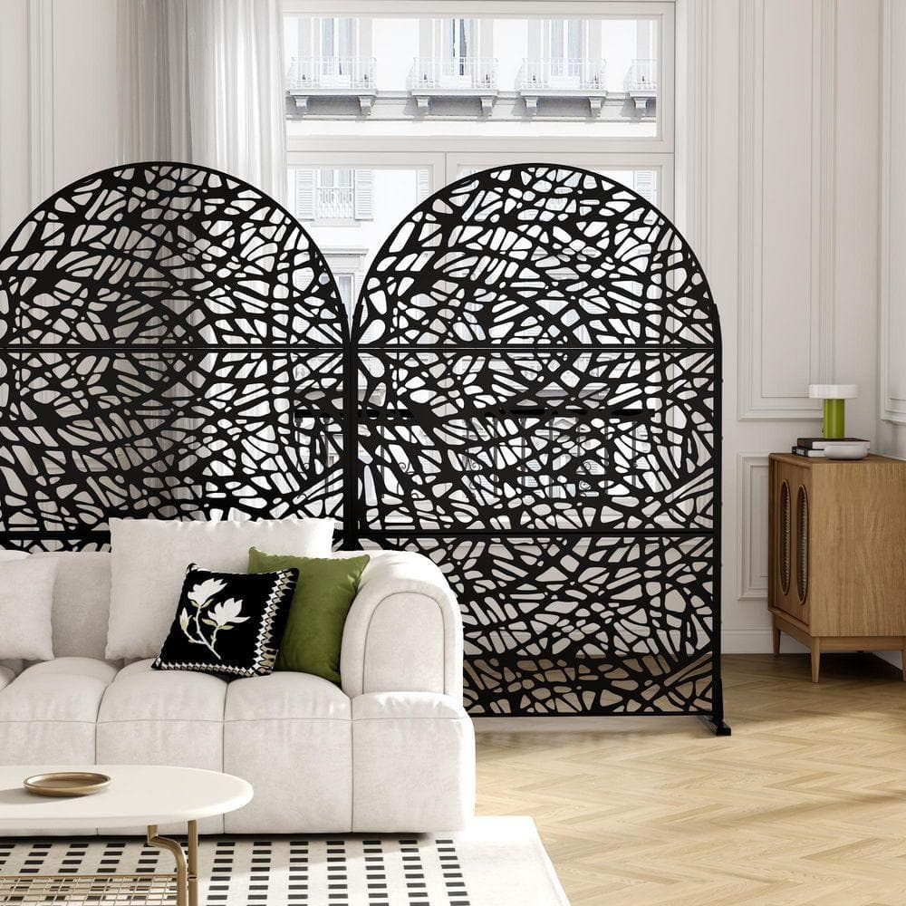 Lirago 72 in. x 47 in. Arched-Top Black Privacy Screen Galvanized Freestanding Panel (2)