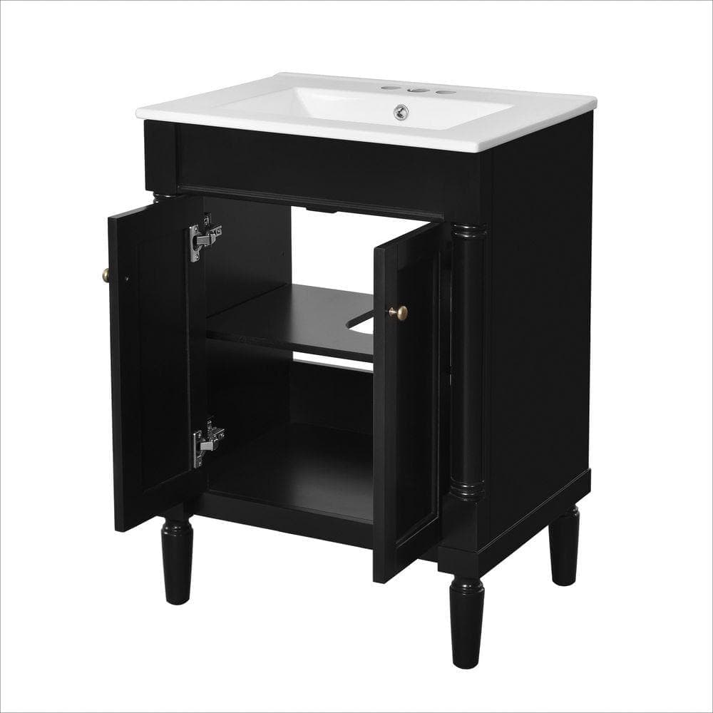 COWLOWN 24 in. W x 18.1 in. D x 33.7 in. H Bathroom Black Linen Cabinet (1)