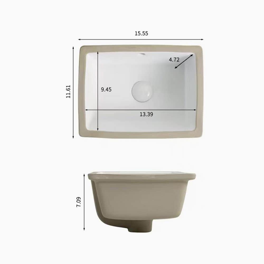 Satico 15.55 in. Undermount Rectangular Ceramic Bathroom Sink in Milk White (3)