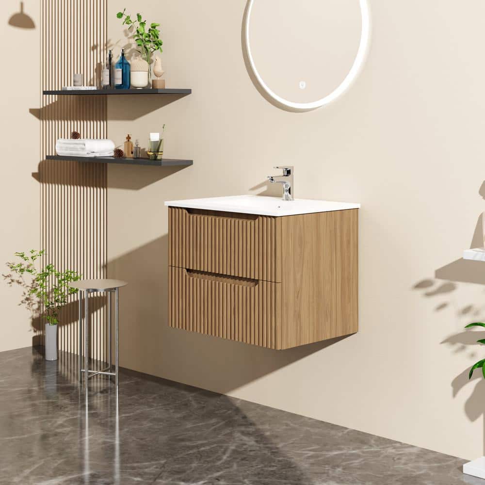CASAINC 24 in. W x 18 in. D x 19 in. H Floating Wall-Mount Bath Vanity Cabinet without Top in Brown (3)