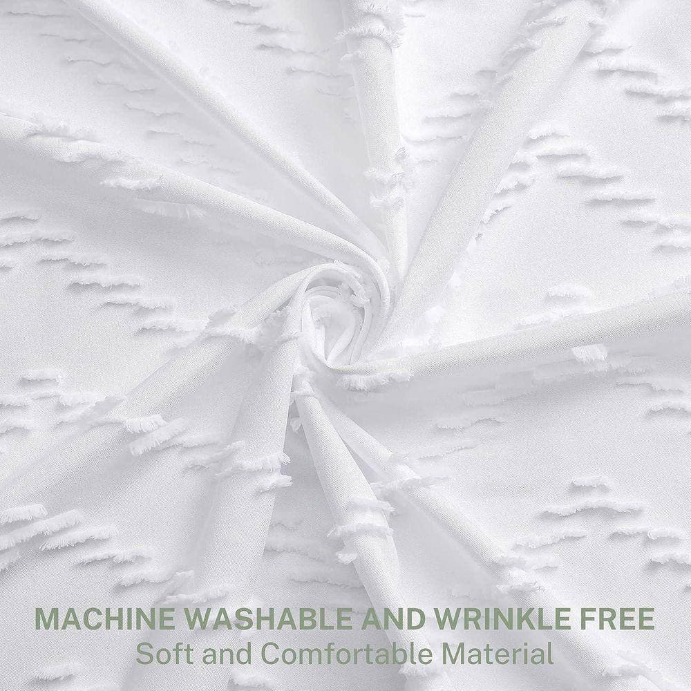 JFVKAF Boho Shower Curtain 72 x 72 Woven with Tassels Modern Farmhouse Textured Tufted Chevron Minimalist Fabric in White (3)