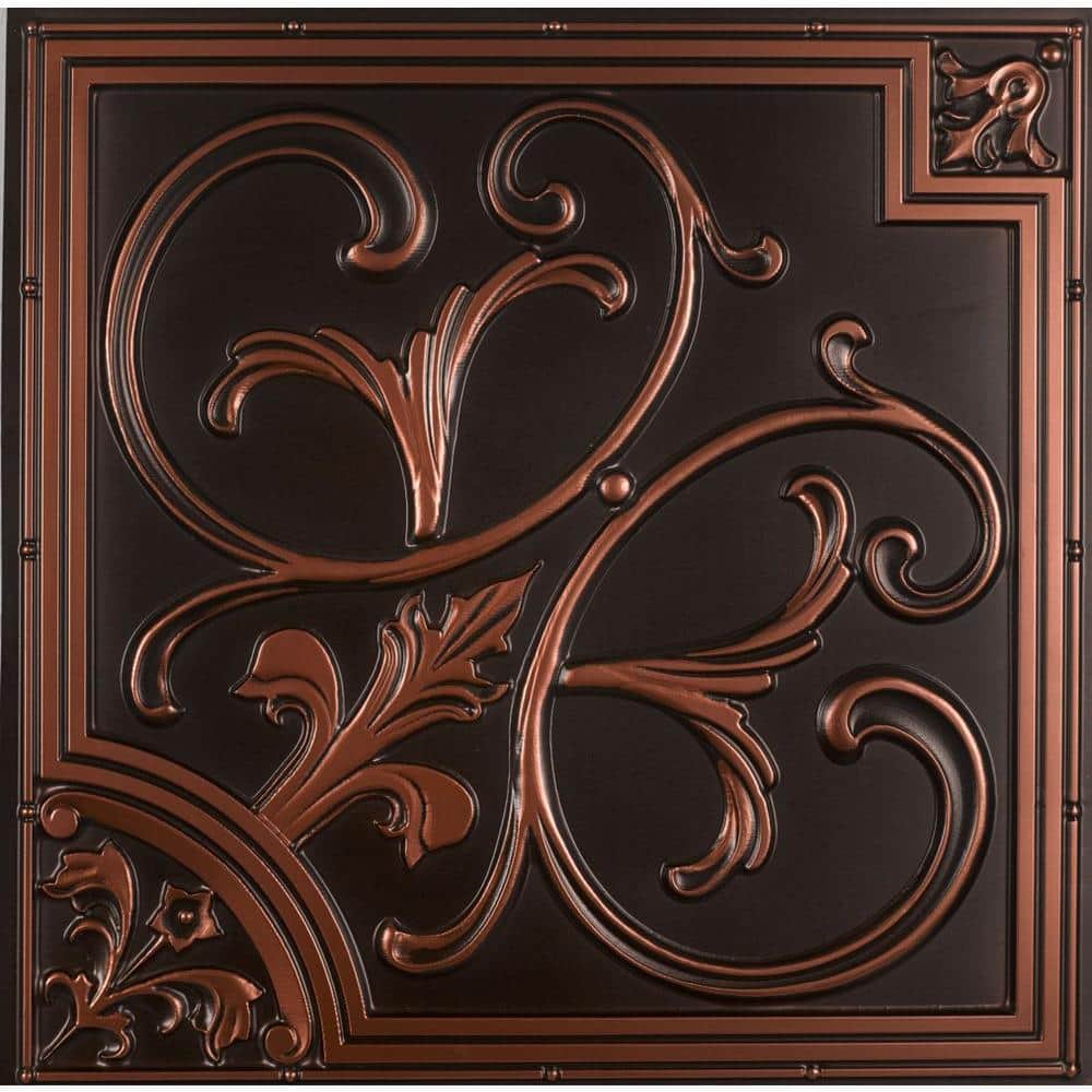 FROM PLAIN TO BEAUTIFUL IN HOURS Lilies and Swirls Antique Copper 2 ft. x 2 ft. PVC Lay-in or Glue-up Faux Tin Ceiling Tile (40 sq. ft. /Case)