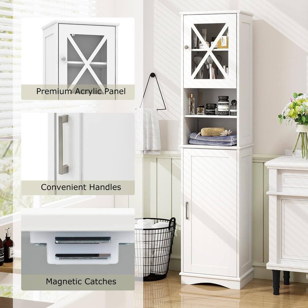 HONGGE 67 in. Tall Bathroom Cabinet with 5 Adjustable Shelves 2 Acrylic Door Compartments and Open Cubes (2)