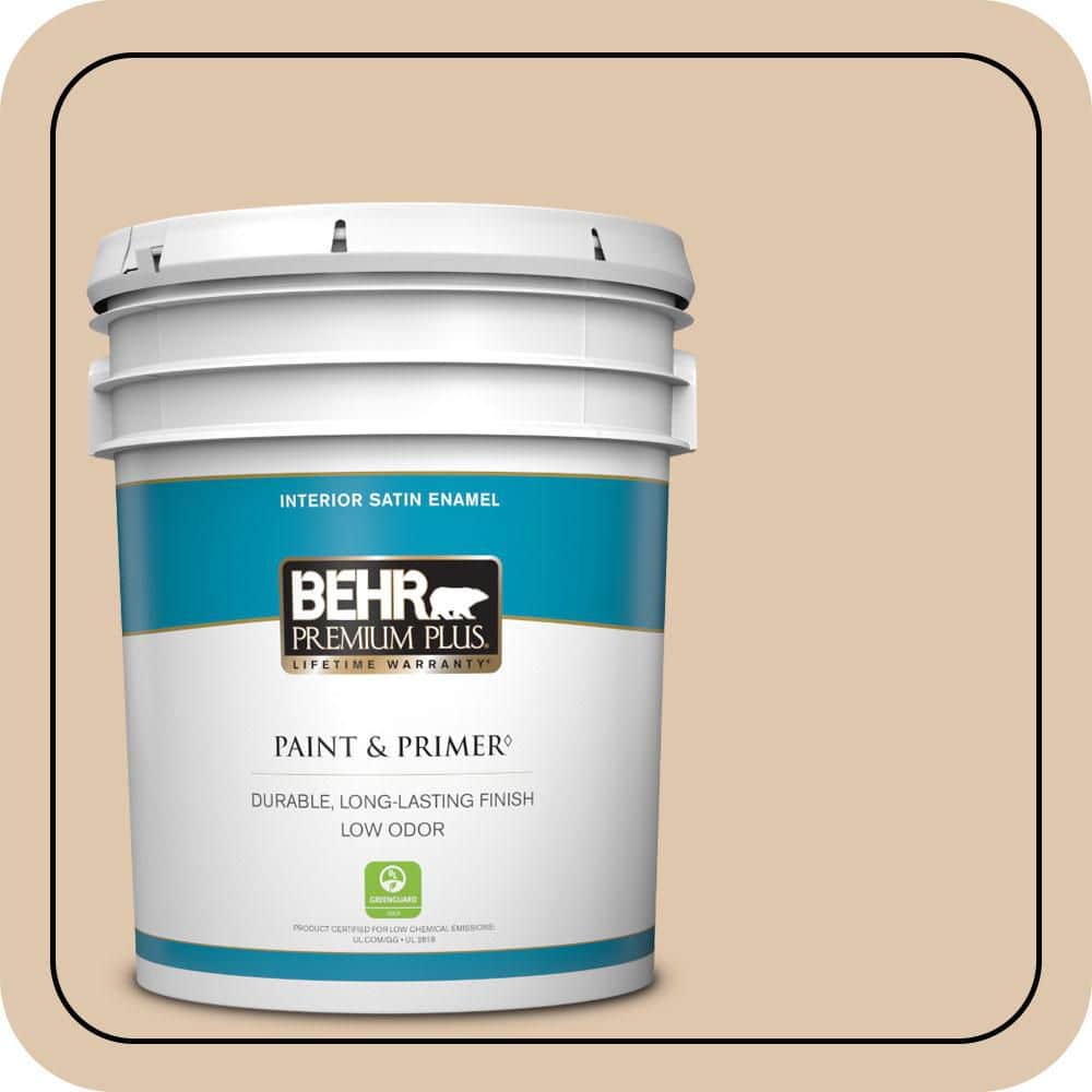 BEHR PREMIUM PLUS 5 gal. #N260-2 Almond Latte Satin Enamel Low Odor Interior Paint & Primer
