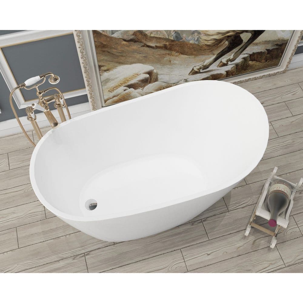 Unbranded 51 in. x 28.4 in. Glossy White Acrylic Single Slipper Freestanding Soaking Bathtub Stand Alone Tub in Chrome (3)
