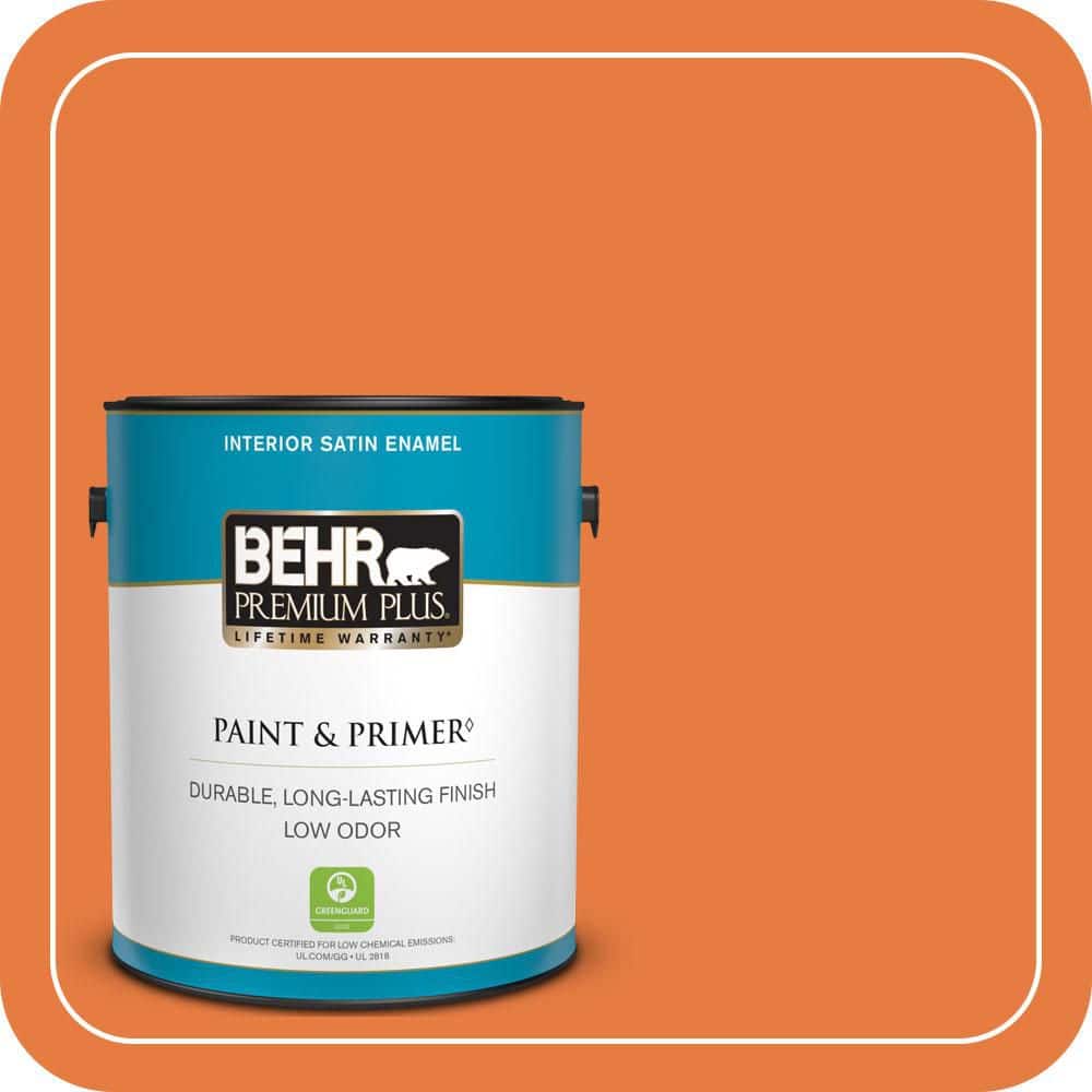 BEHR PREMIUM PLUS 1 gal. #S-G-250 Solar Flare Satin Enamel Low Odor Interior Paint & Primer