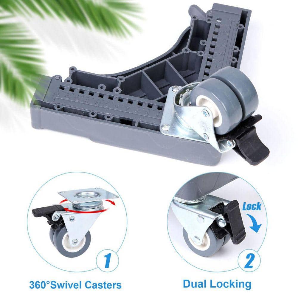 Angel Sar 400 lb. Gray Adjustable Furniture Dolly with 4 Dual-Locking Wheels, Mini Fridge Stand, Appliance Mobile Roller Base (3)