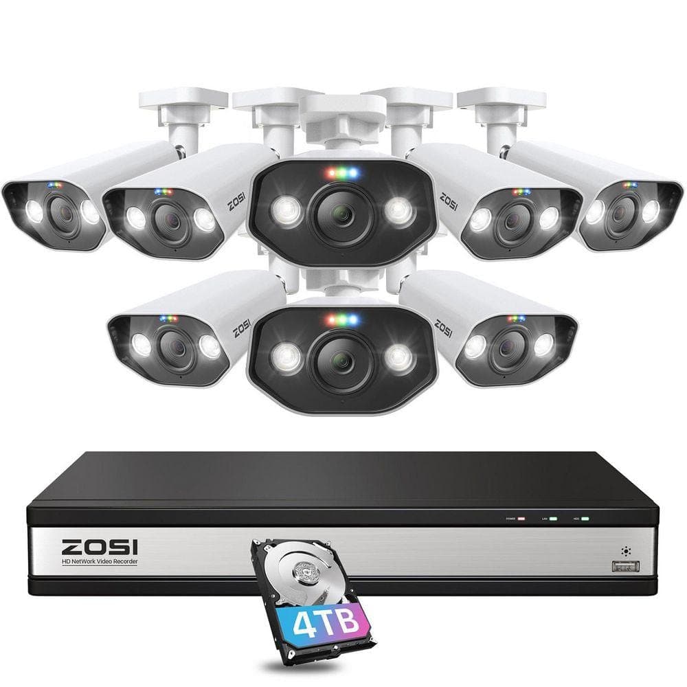 ZOSI 16-Channel 4K 4TB POE NVR Surveillance System with Person Vehicle Detection, 8 Wired 5MP Outdoor Bullet Cameras