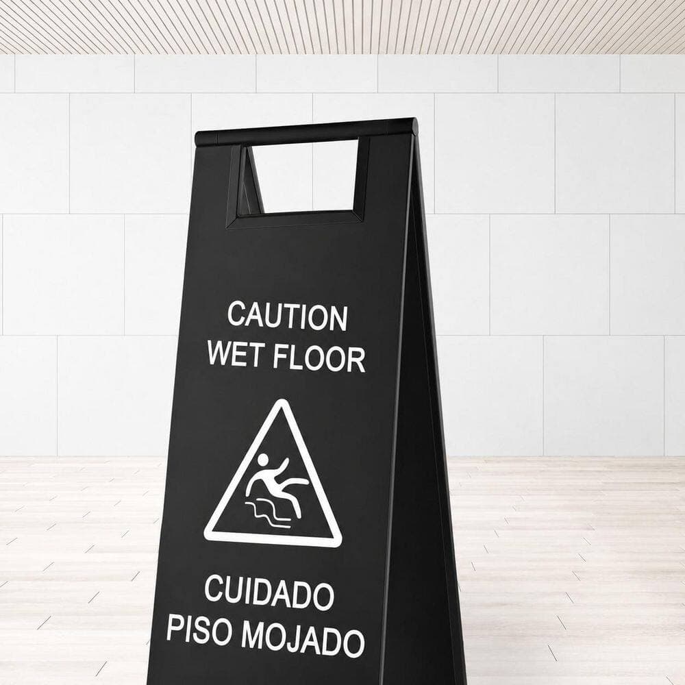 LAIFUCAM 2-Piece 24 in. Stainless Steel Double Sided Portable Foldable Bilingual Wet Floor Safety Warning Sign Board (3)