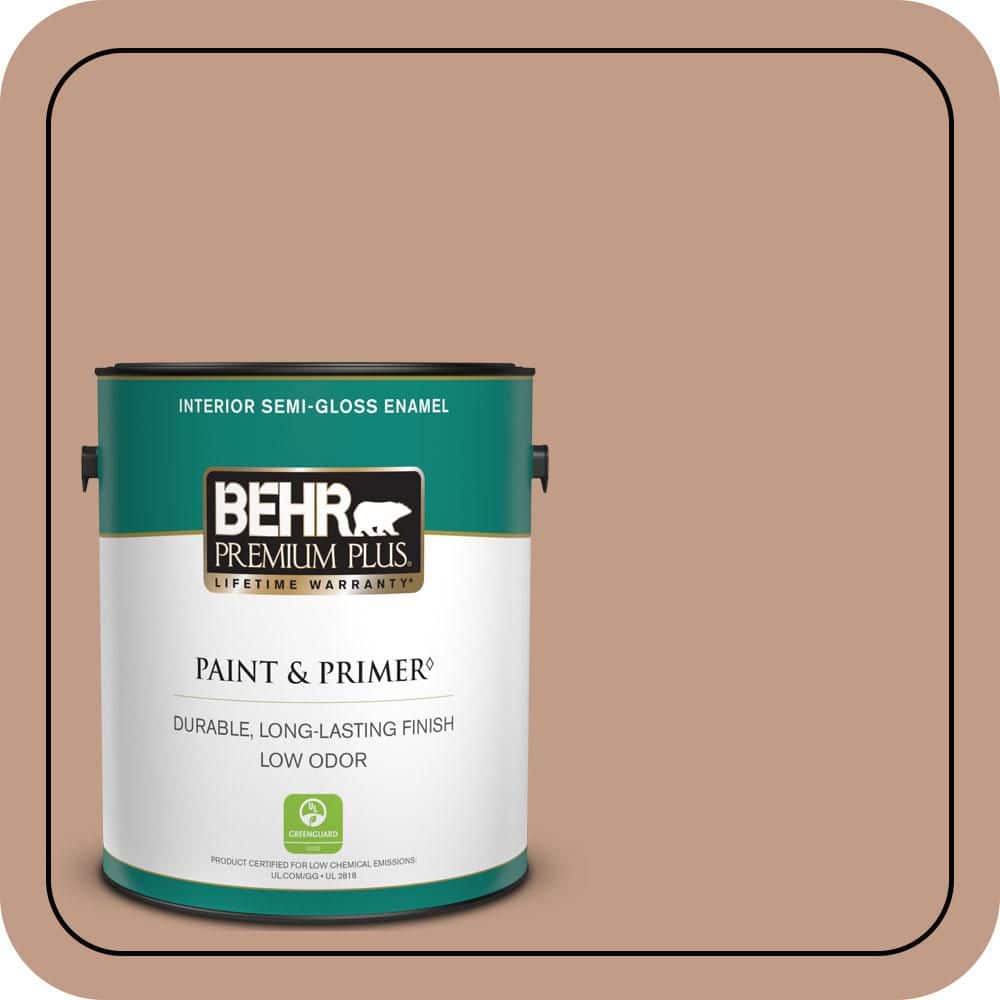 BEHR PREMIUM PLUS 1 gal. #S200-4 Chestnut Bisque Semi-Gloss Enamel Low Odor Interior Paint & Primer