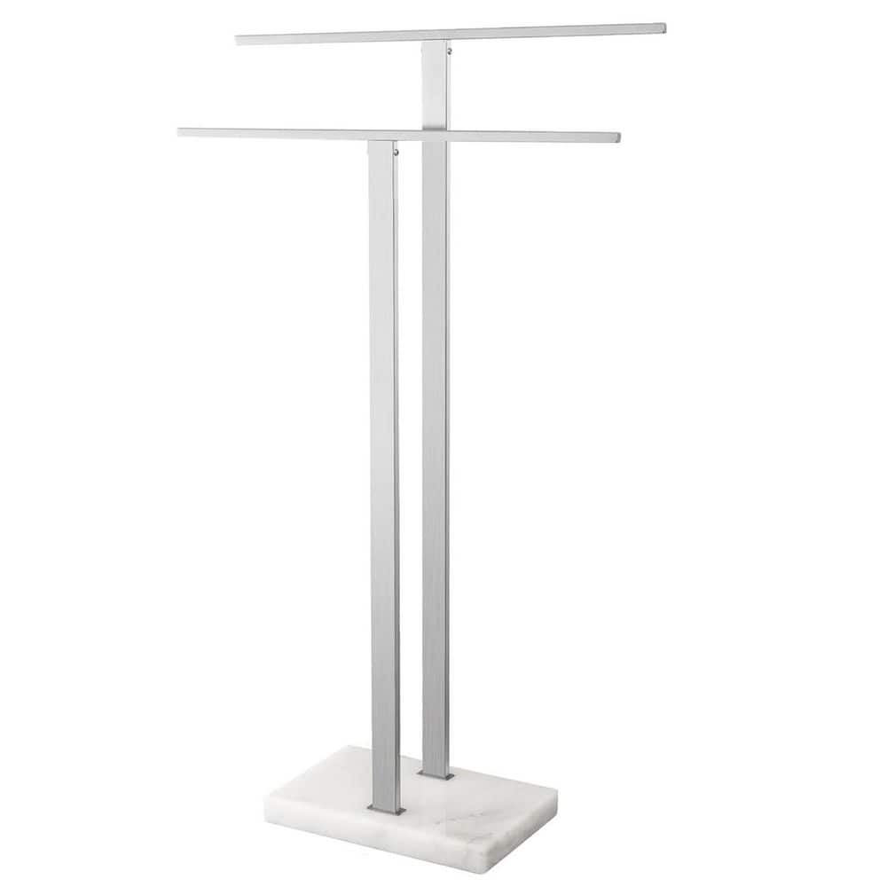 Adrinfly 2-Piece Standing Towel Rack with Heavy Marble Base in Brushed Stainless Steel Finish for Bathroom Stability Silver (1)