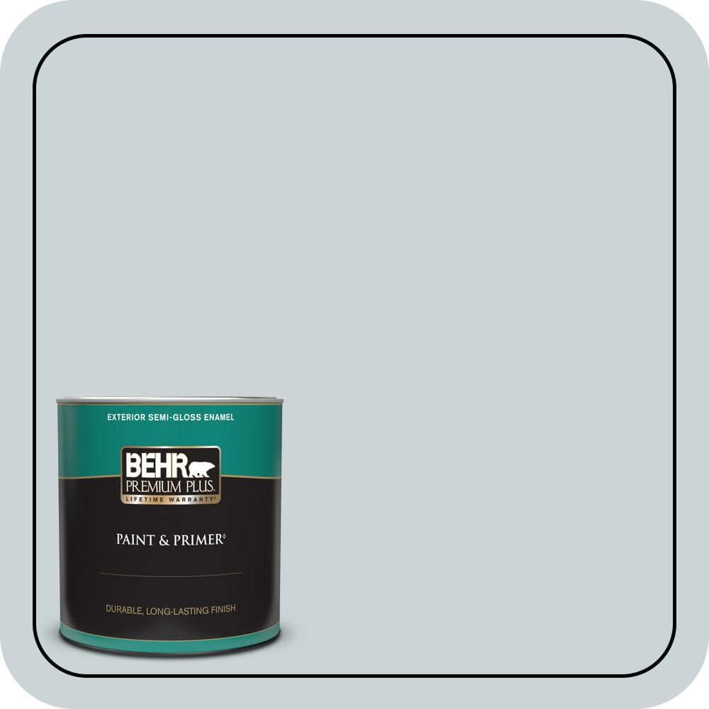 BEHR PREMIUM PLUS 1 qt. #N470-1 Ash Blue Semi-Gloss Enamel Exterior Paint & Primer (1)