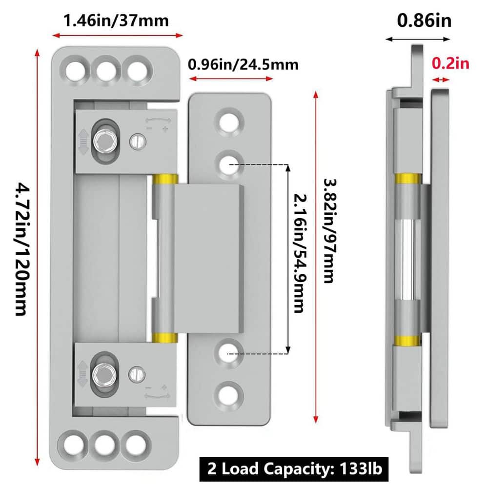 Numhew 2 Pack Silver Hidden Door Hinges Ultra, Thin Hidden Hinge for Secret Door Invisible Hinges Silent Hidden Door Hinge (2)