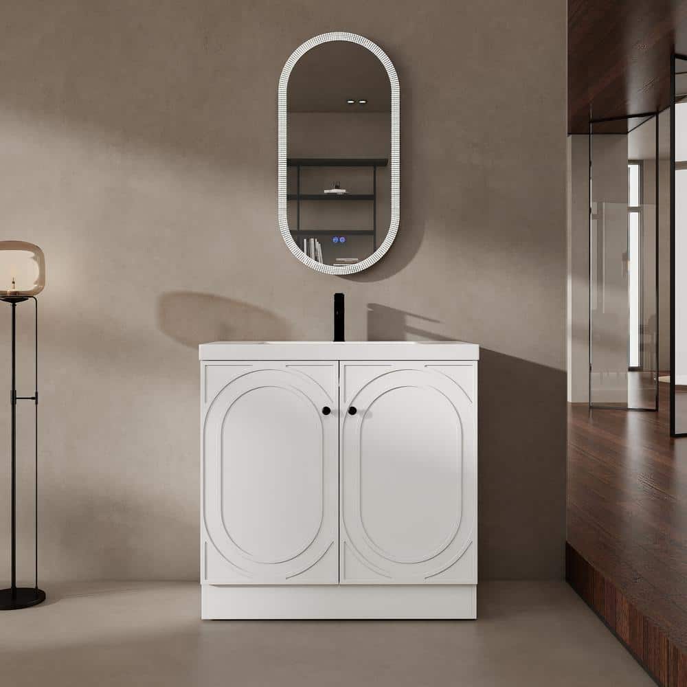 UPIKER Sheffield 35.06 in. W x 19.5 in. D x 33.37 in. H Freestanding Bath Vanity Cabinet without Top in White Unassembled (2)