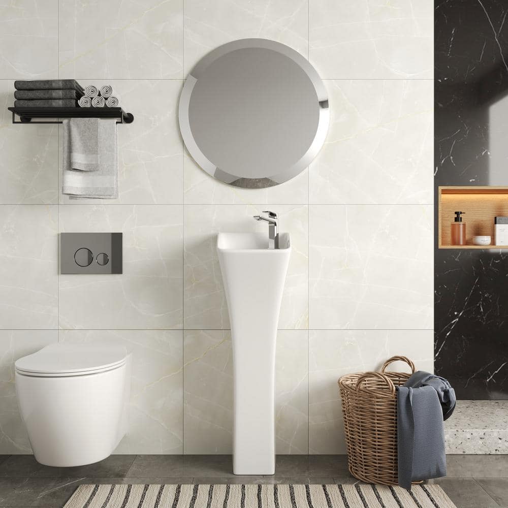 DEERVALLEY 11.2 in. x 12.6 in. Square Pedestal Bathroom Sink in White Ceramic with Single Faucet Hole and Overflow (2)