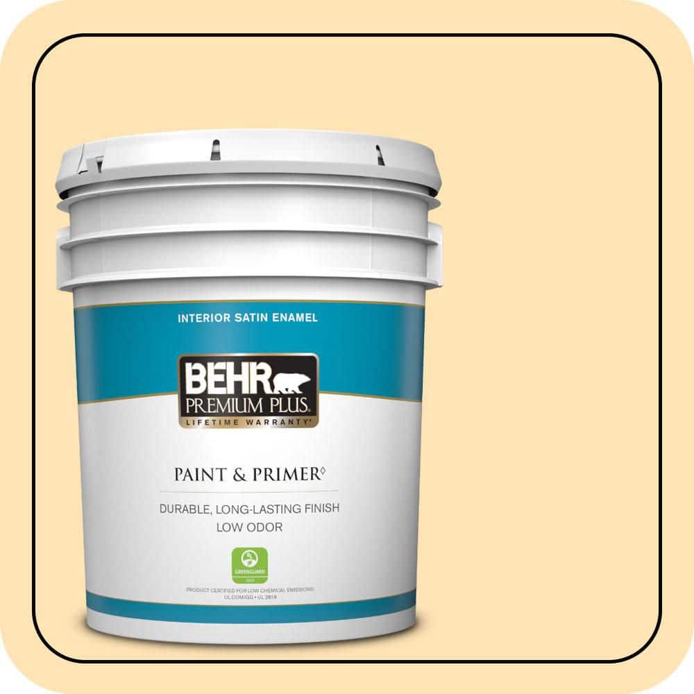 BEHR PREMIUM PLUS 5 gal. #P250-2 Golden Nectar Satin Enamel Low Odor Interior Paint & Primer