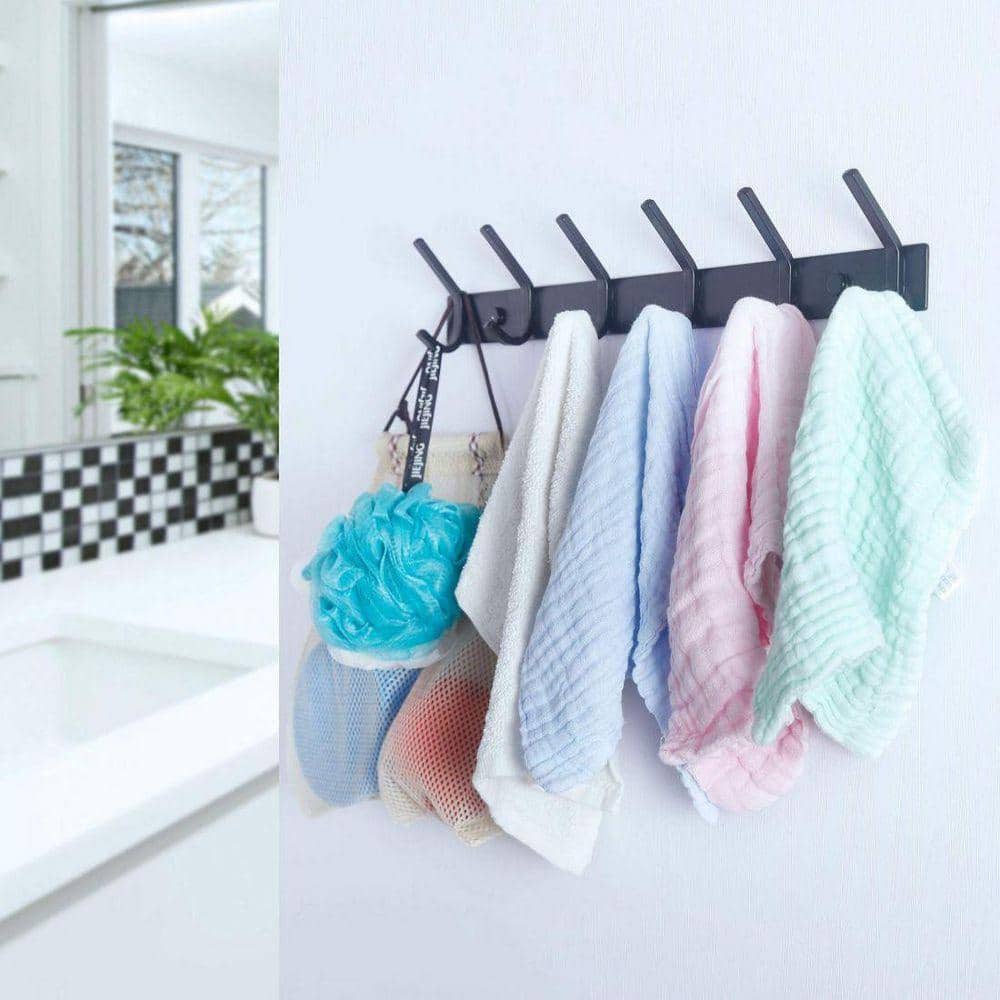 Dracelo Wall Mounted Bathroom Black Metal Hook Rack Rail with 6 Double Hooks 1 Pack (3)
