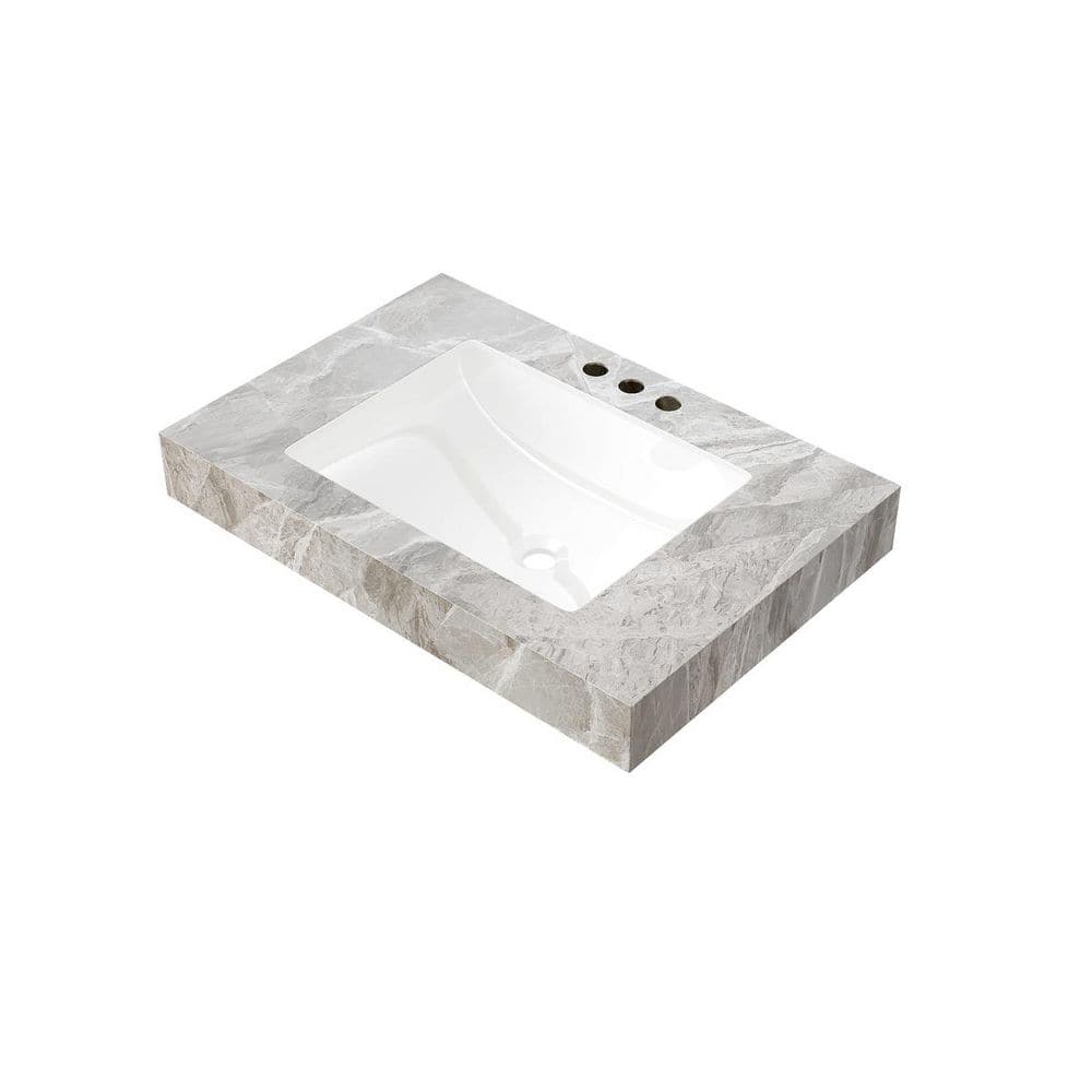 LIVACA 30 in. 18.9 in. Drop-In Sink Bathroom Sink in Light Gray Sintered Stone and Ceramic with Pre-drilled Faucet Holes (1)