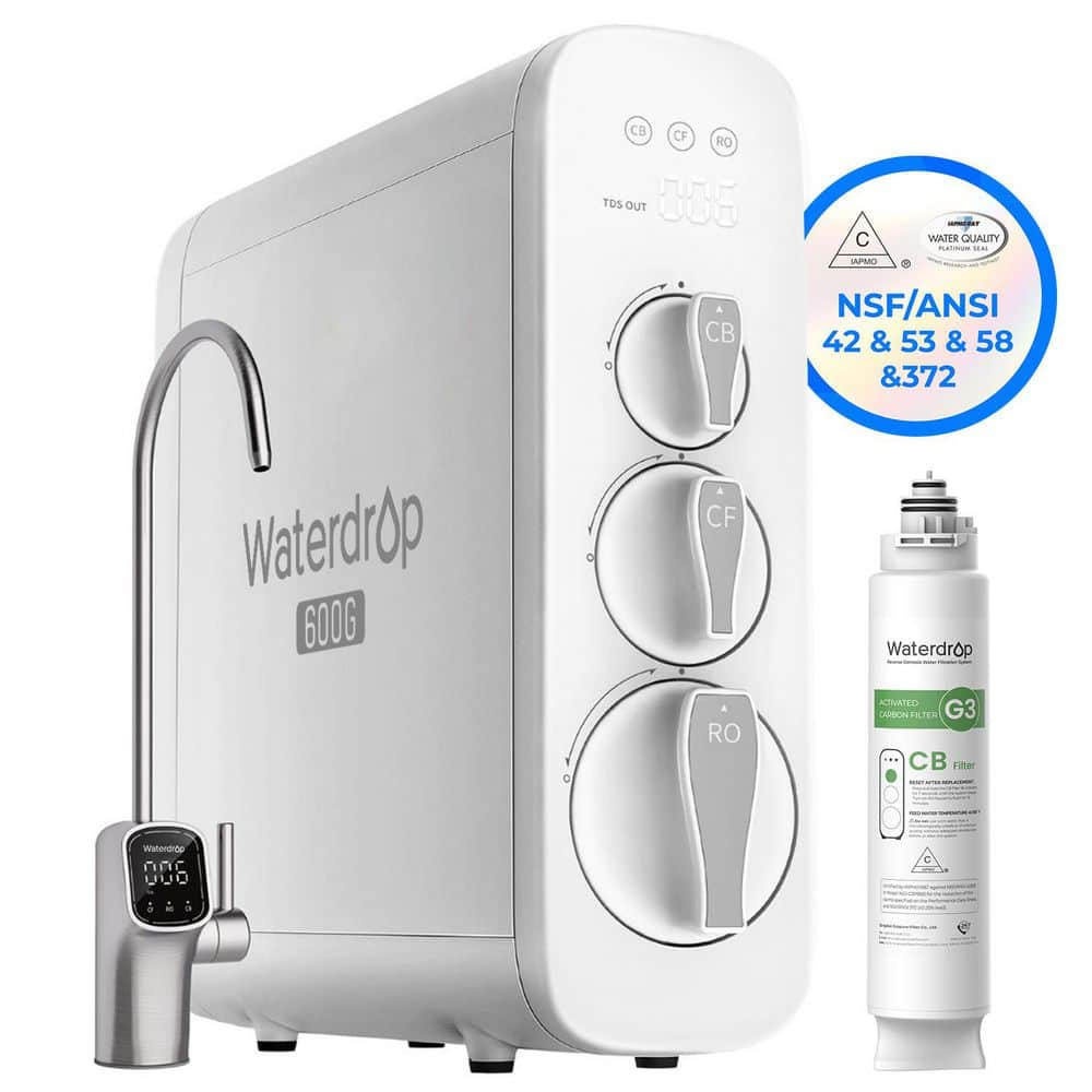 Waterdrop G3P600 8-Stage NSF Certified Reverse Osmosis Water Filtration System, Under-Sink Water Filter, Extra CB Filter