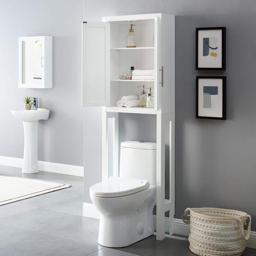 CROSLEY FURNITURE Savannah 22.13 in. W x 8.63 in. D x 68.25 in. H Space Saver Bathroom Storage Wall Cabinet in White