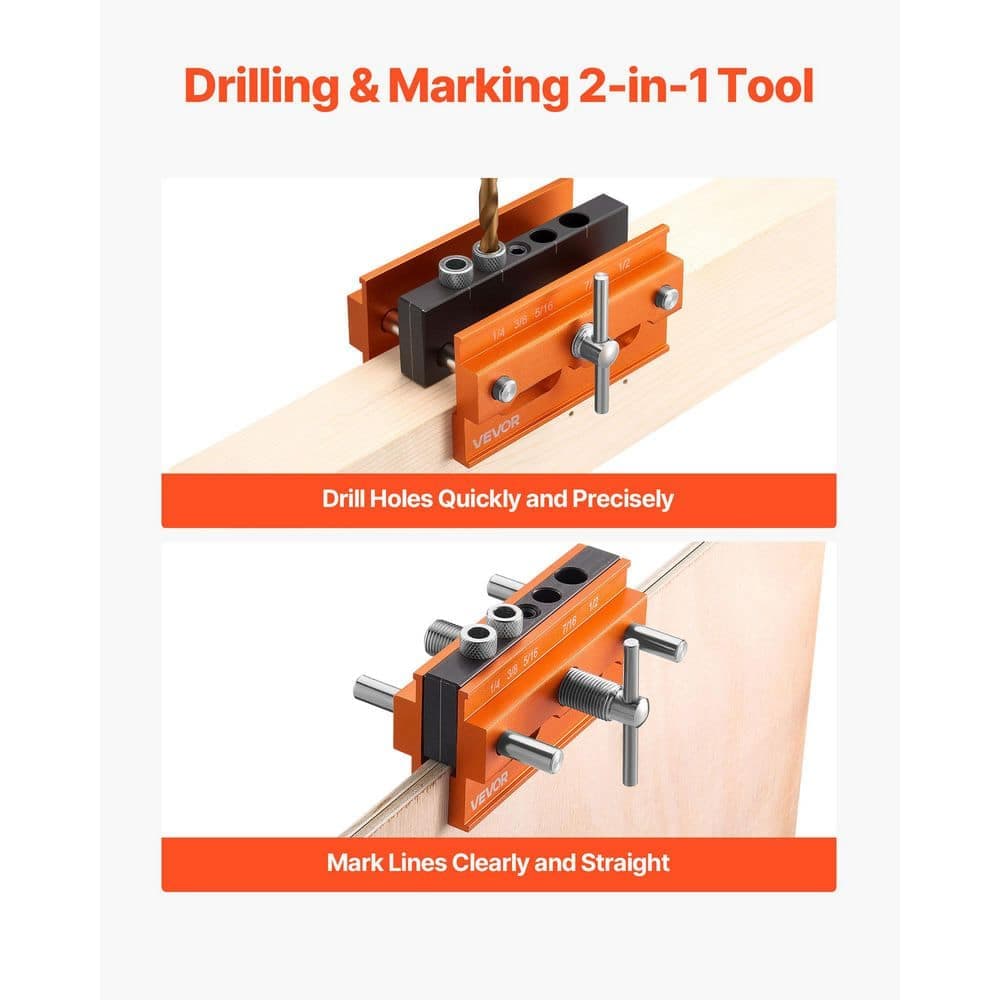 VEVOR Doweling Jig Kit, Self Centering Dowel Drill Jig for Straight Holes, Aluminum Alloy Woodworking Tools, for Wood Working (2)