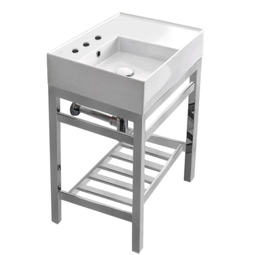 Nameeks Teorema 2 Ceramic Console Sink Basin in White with Chrome Legs (2)