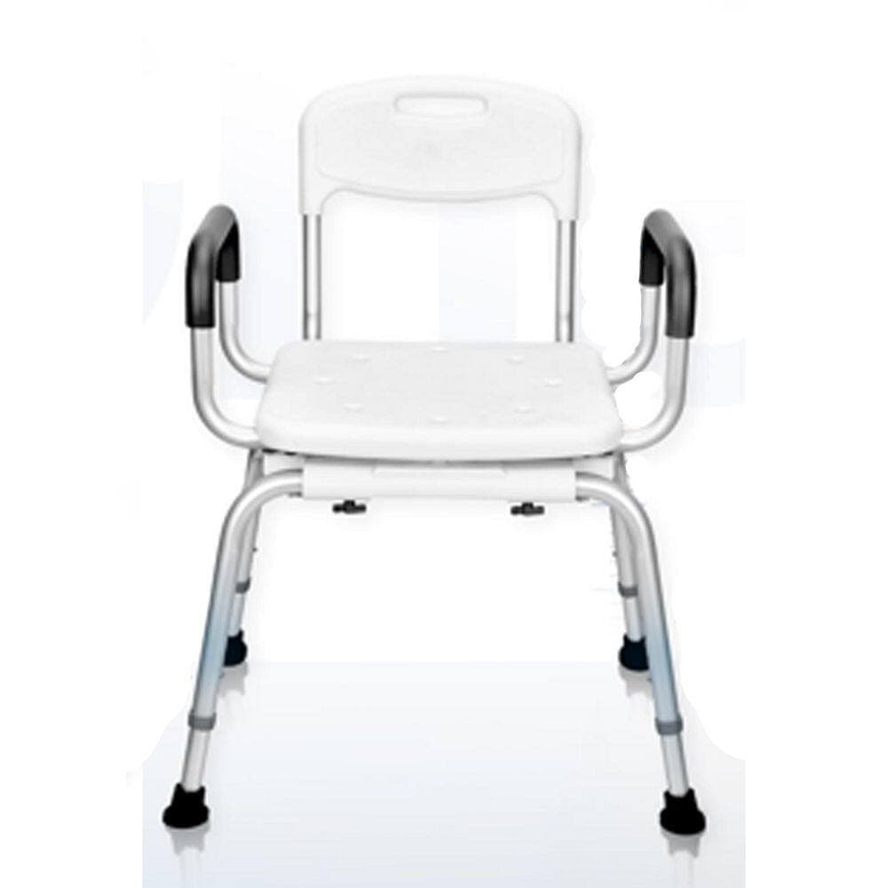 Anqtovp 25in W Freestanding Heavy Duty Swivel Shower Chair w Backrest, 360° Rotation, Non-Slip Armrests, Adjustable Height White