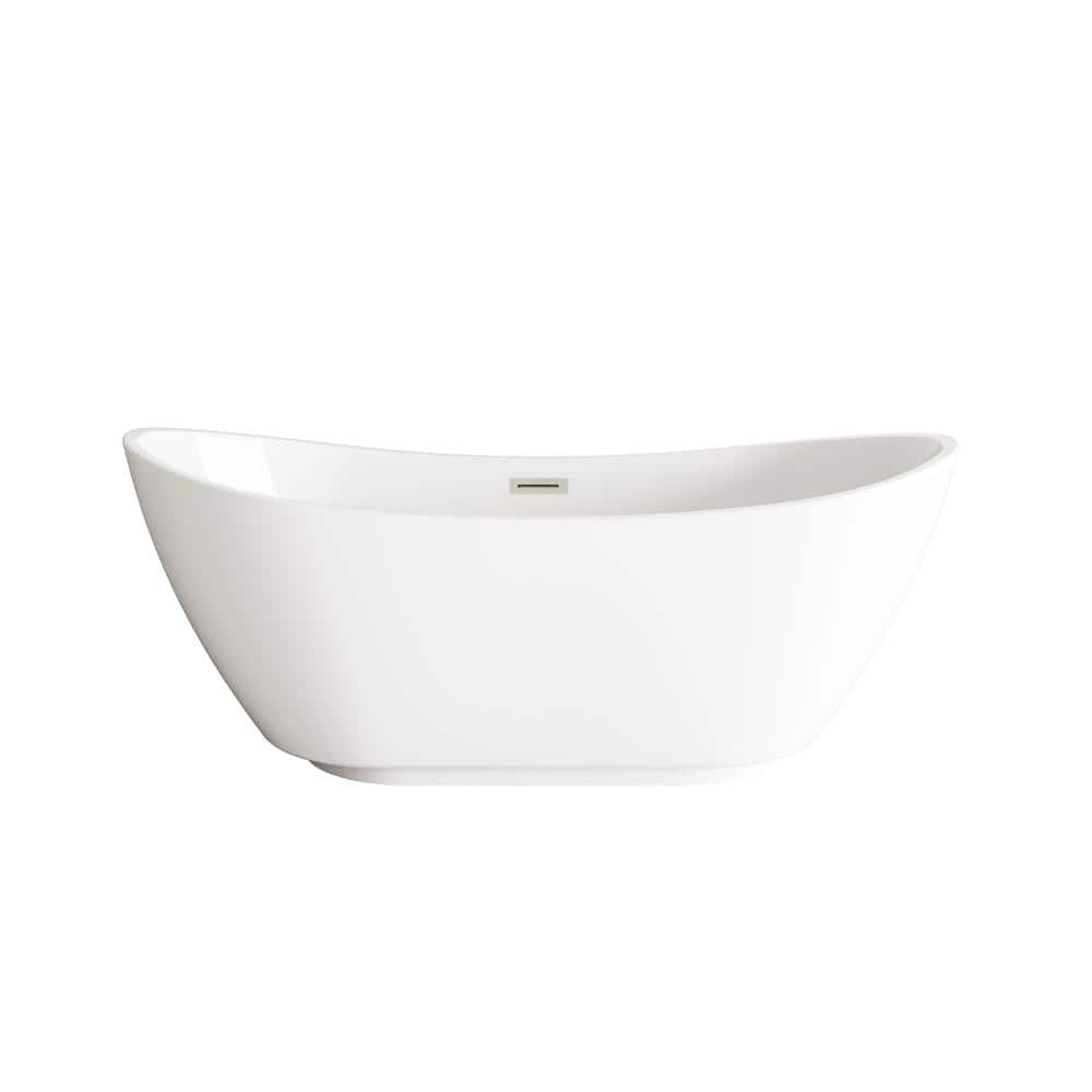 Unbranded Timeless Home 62 in. x 28 in. Soaking Bathtub with Center Drain in Glossy White with Brushed Nickel Trim