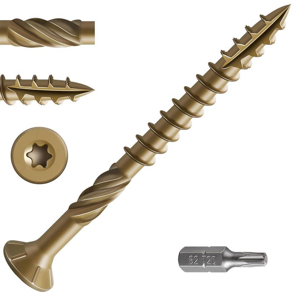 Afoxsos Deck Screws Bronze Rust Resistant Epoxy Coated Anti-Corrosion Serrated Threads T25 Star Bit (1354-Pack) (1)
