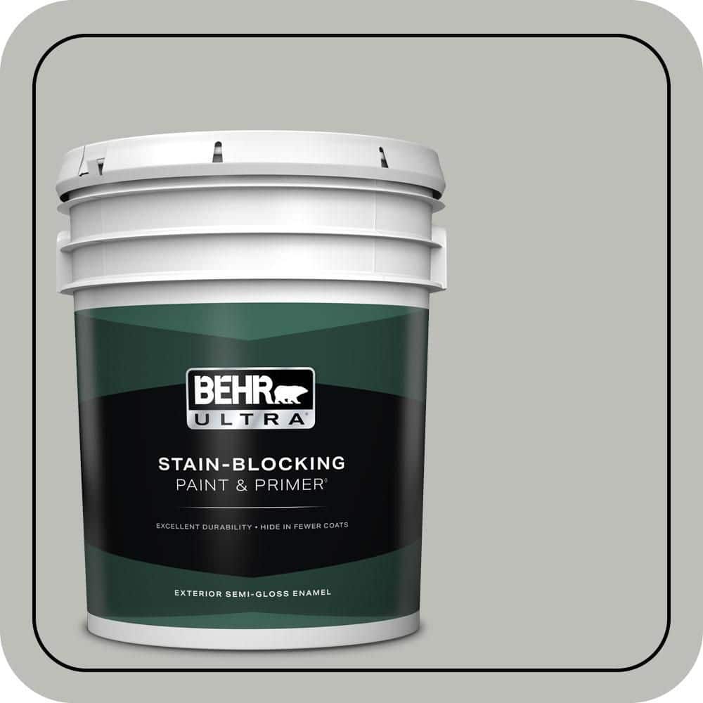 BEHR ULTRA 5 gal. #PPU24-17 Hailstorm Gray Semi-Gloss Enamel Exterior Paint & Primer